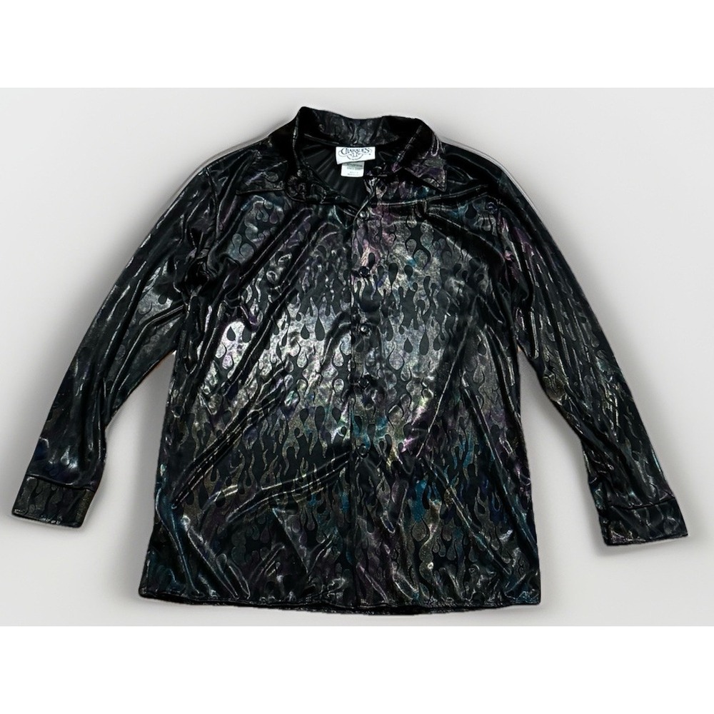 Vintage Charades Disco-Party Shirt Men's S Metallic Flames Jimi Hendrix USA Rare